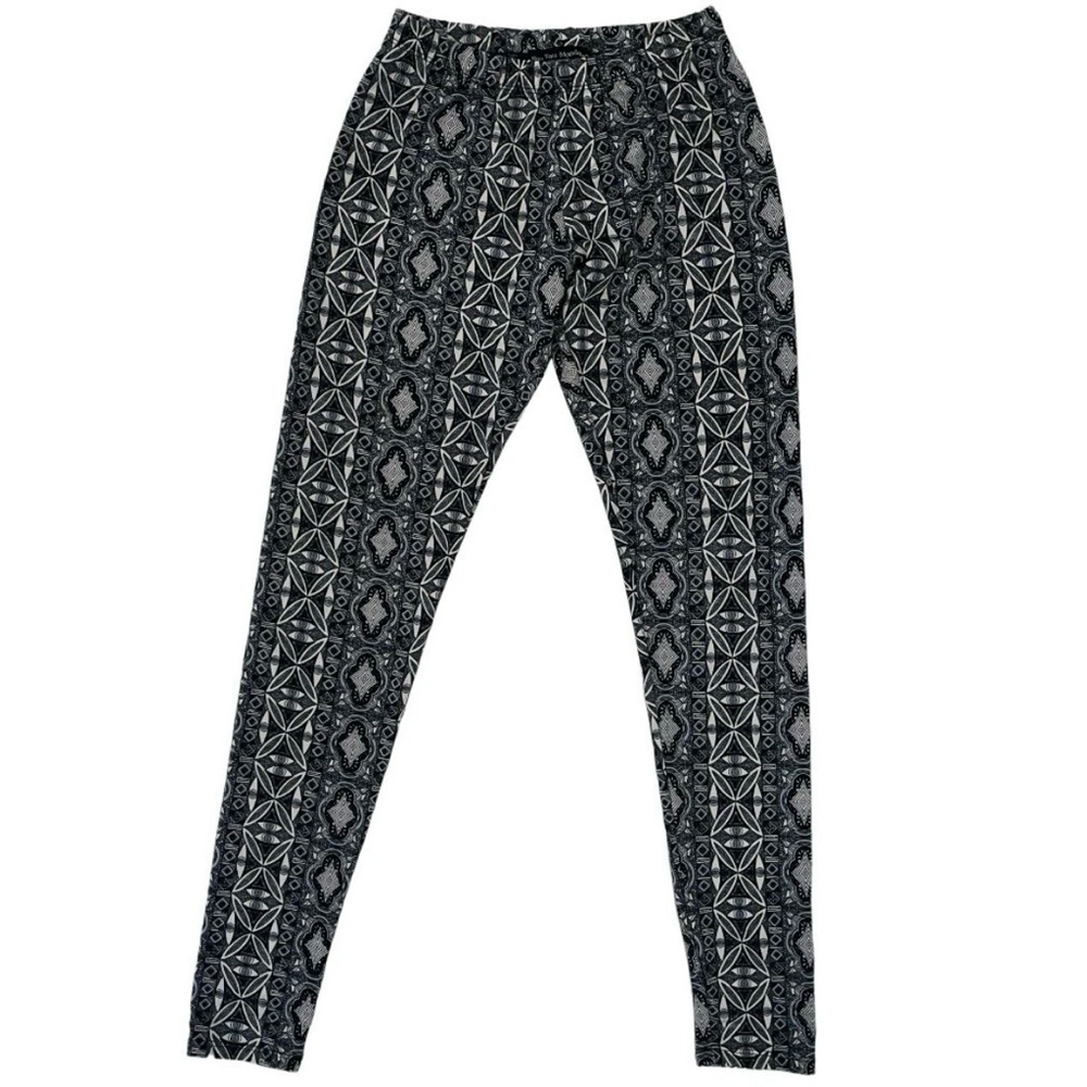 See You Monday Womens S Geometric Print Leggings Black Gray Cream